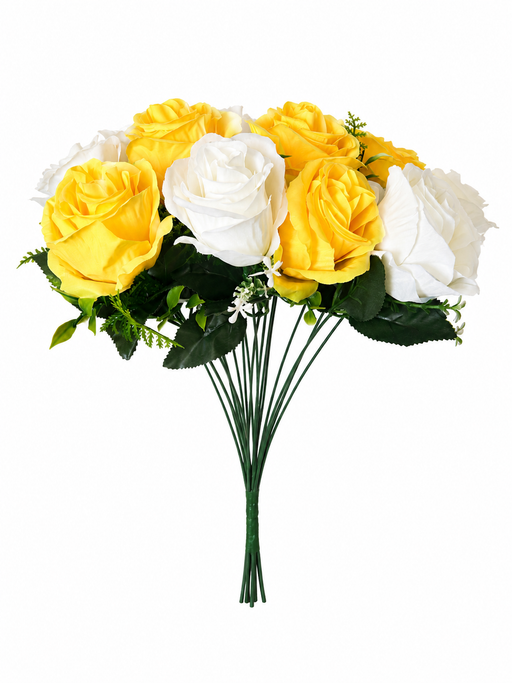 Large 18 Head Rose Bush - Ivory & Yellow