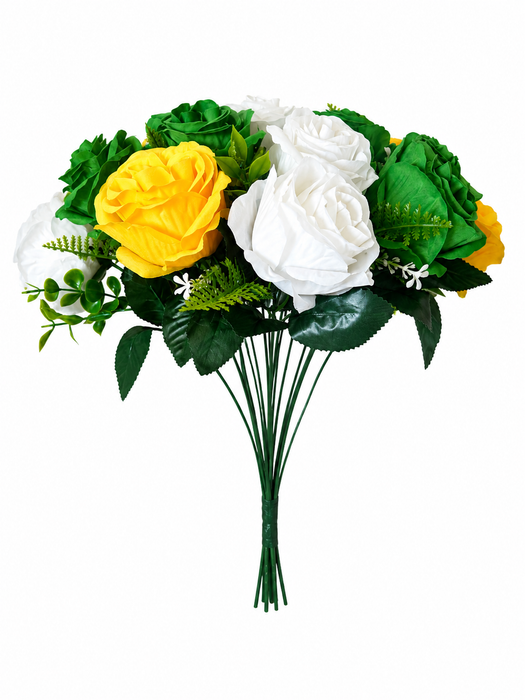 Large 18 Head Rose Bush - Yellow White & Emerald Green