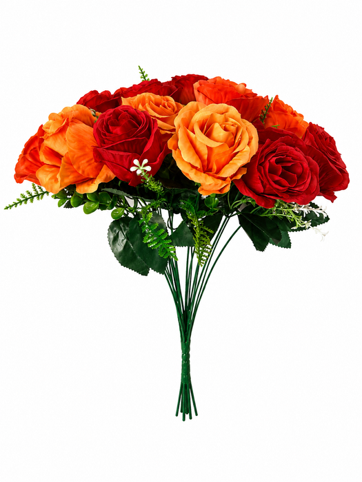 Large 18 Head Rose Bush - Orange & Red