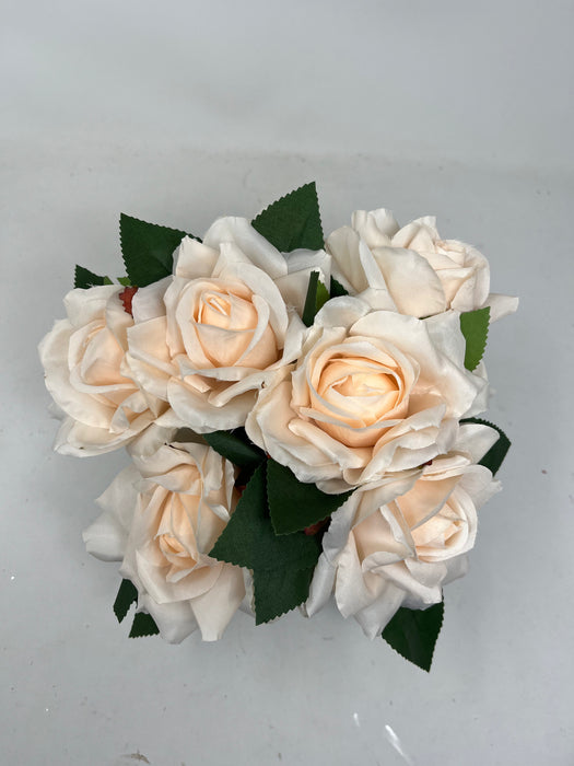 HANDMADE replacement pot with 7 Apricot roses