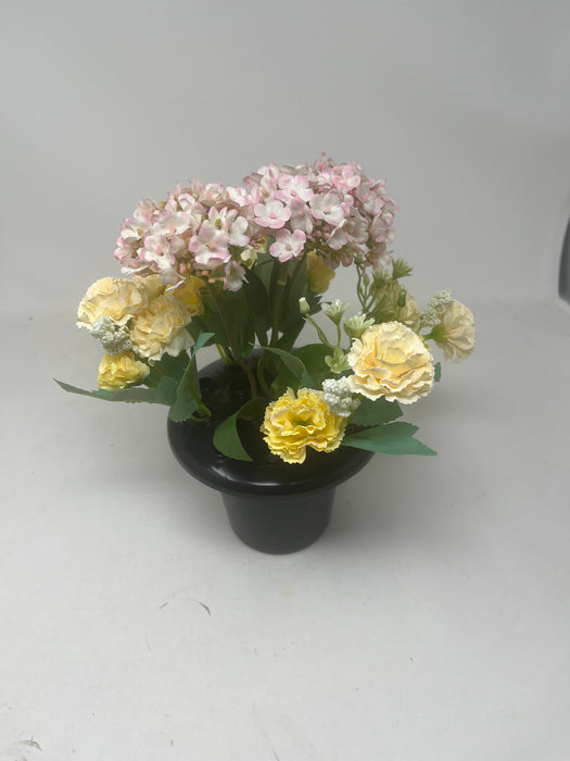 HANDMADE replacement pot Pink Hydrangea and yellow carnation