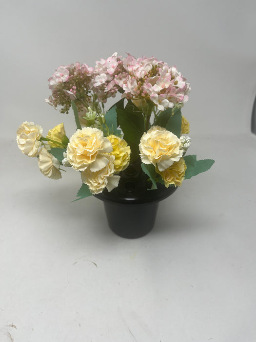 HANDMADE replacement pot Pink Hydrangea and yellow carnation