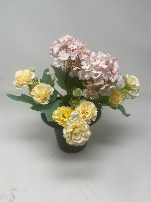 HANDMADE replacement pot Pink Hydrangea and yellow carnation