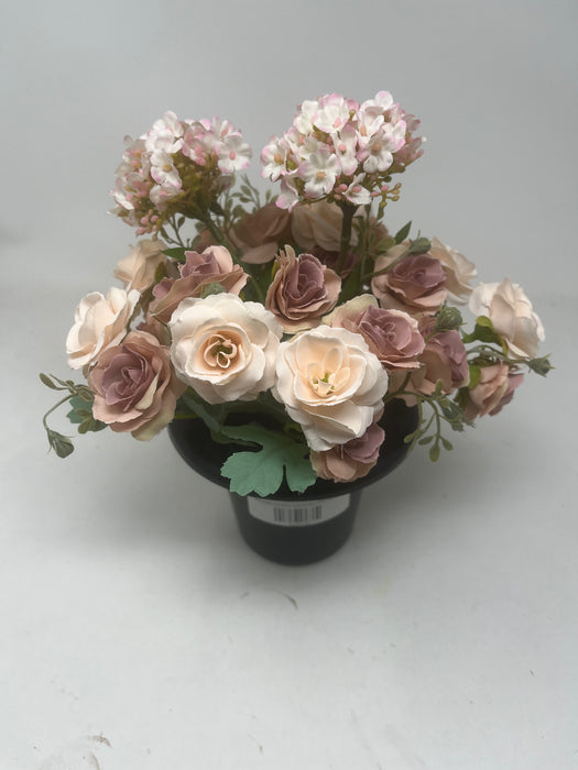 HANDMADE replacement pot with Hydrangea and Miniature Roses