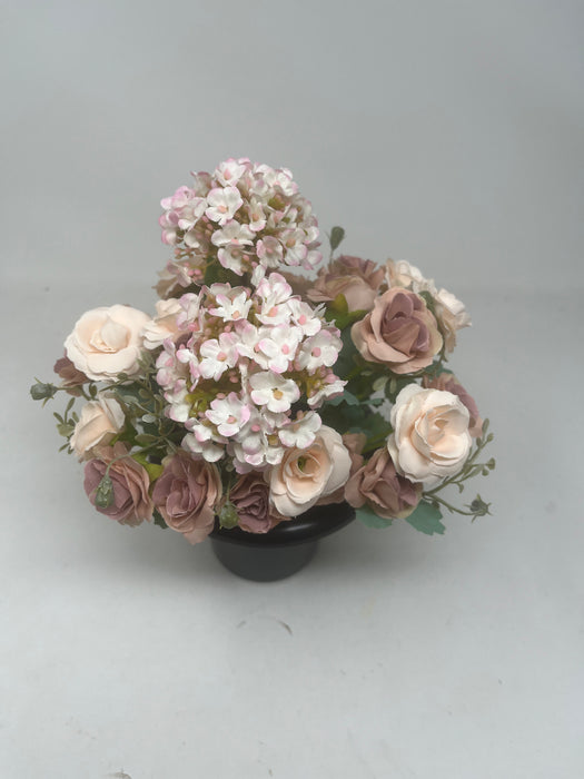 HANDMADE replacement pot with Hydrangea and Miniature Roses