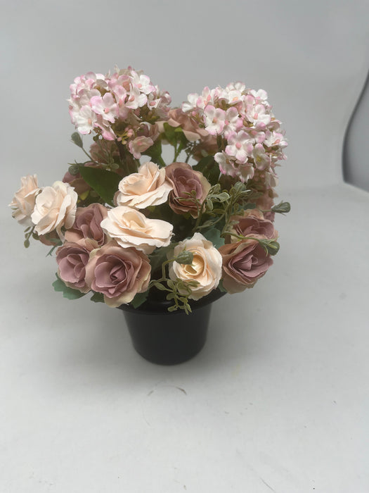 HANDMADE replacement pot with Hydrangea and Miniature Roses