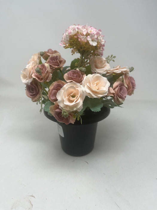 HANDMADE replacement pot with Hydrangea and Miniature Roses