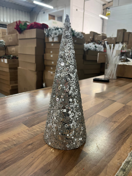 Silver Glitter Cone - 12" Tall