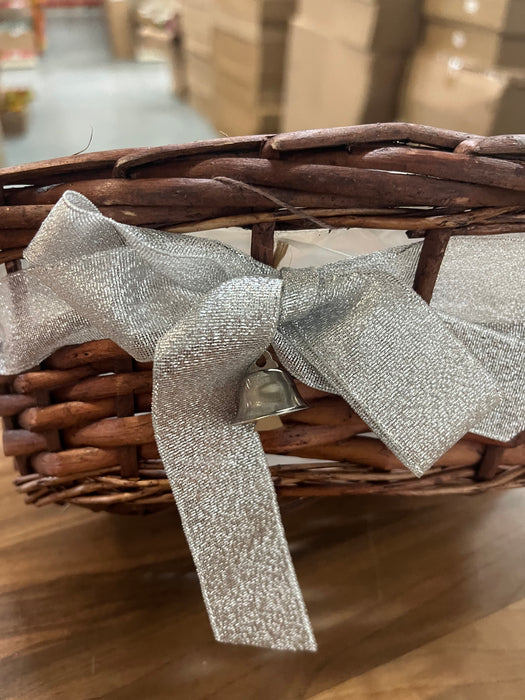 Natural Willow Oval Basket with Handle and Silver Ribbon & Bell x  25cm