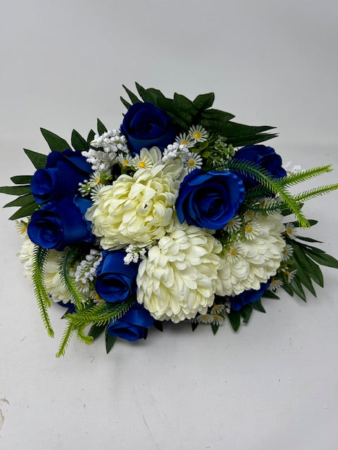 Rose Chrysanthemum & Foliage Bush - Blue & Cream