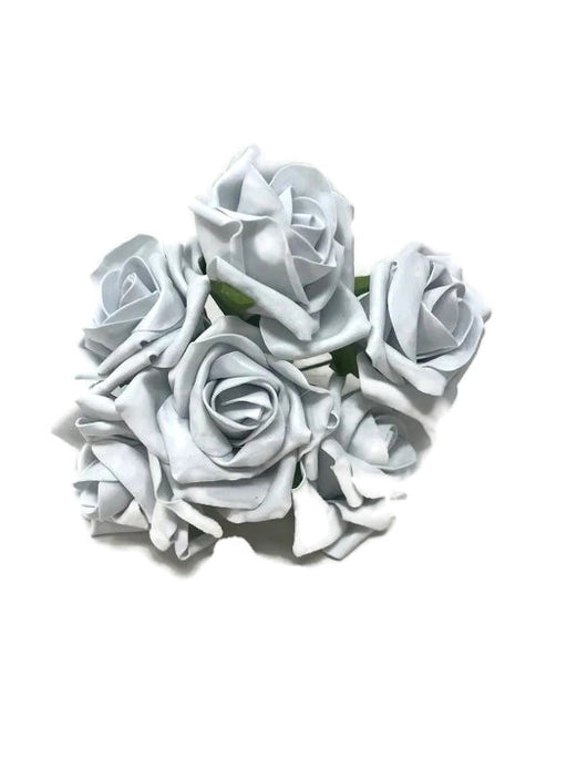 6 Head Foam Rose Bunch - Ice Blue