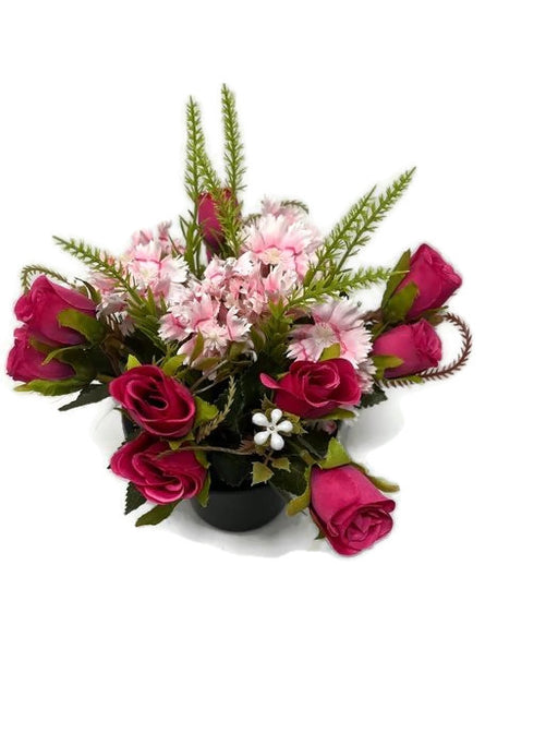 HANDMADE replacement pot with pink sweet william and cerise roses