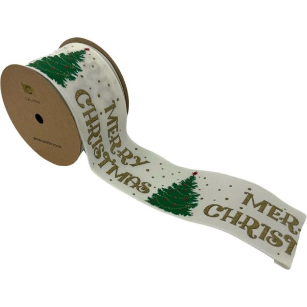 Ivory Merry Christmas Ribbon 63mm x 10yds