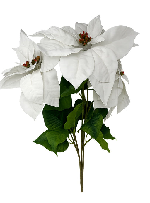 Large Velvet Touch White Poinsettia Bush x H48cm
