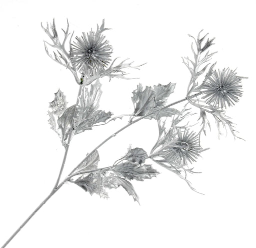 Large Metallic Echinops Thistle Spray - Silver- 65cm long