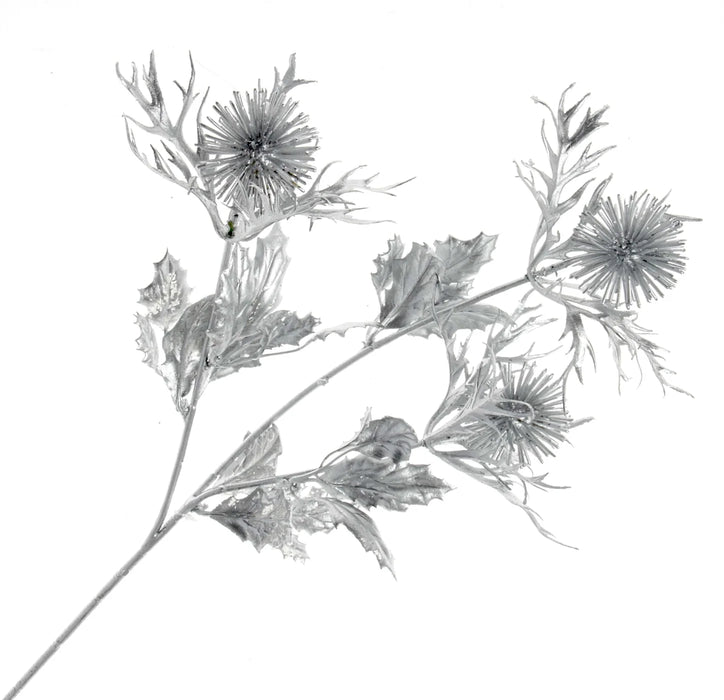 Large Metallic Echinops Thistle Spray - Silver- 65cm long