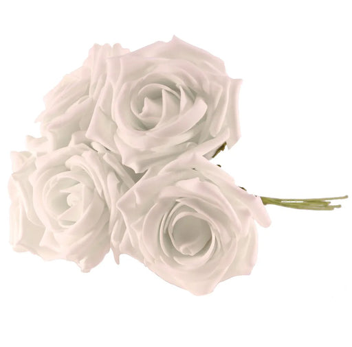 Large Open Foam Rose 5 Head  - White