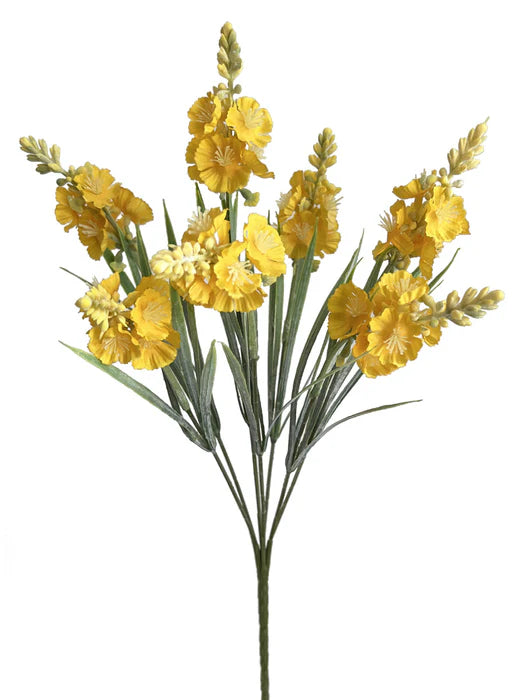 Mini Blossom Flower Spike Bunch - Yellow - 39cm long
