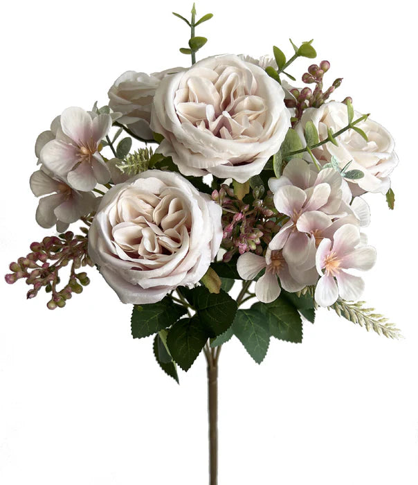 Artificial Mini Garden Rose Bush - Ivory - 37cm long