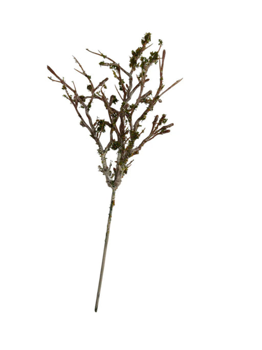 Artificial Mossed Twig Pick - White/Green (25cm long)