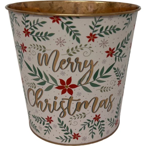Merry Christmas Leaf Zinc Pot 15 x 13.7cm