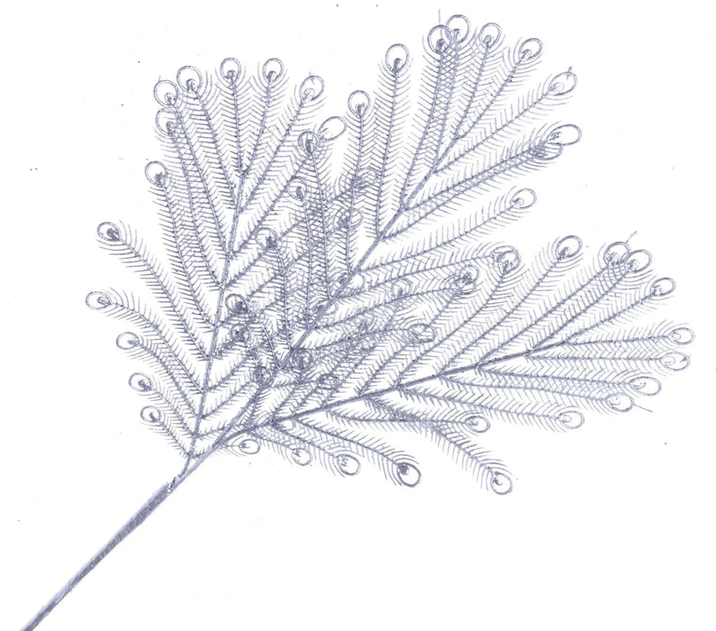 Metallic Silver Peacock Feather Spray - 60cm long