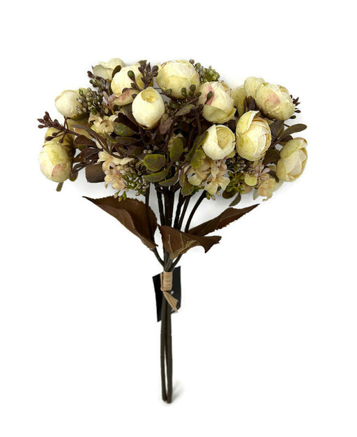 Mini Ranunculus & Foliage Bundle x H35cm - Light Cream