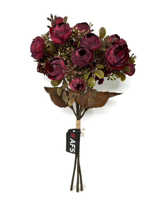 Mini Ranunculus & Foliage Bundle x H35cm - Burgundy