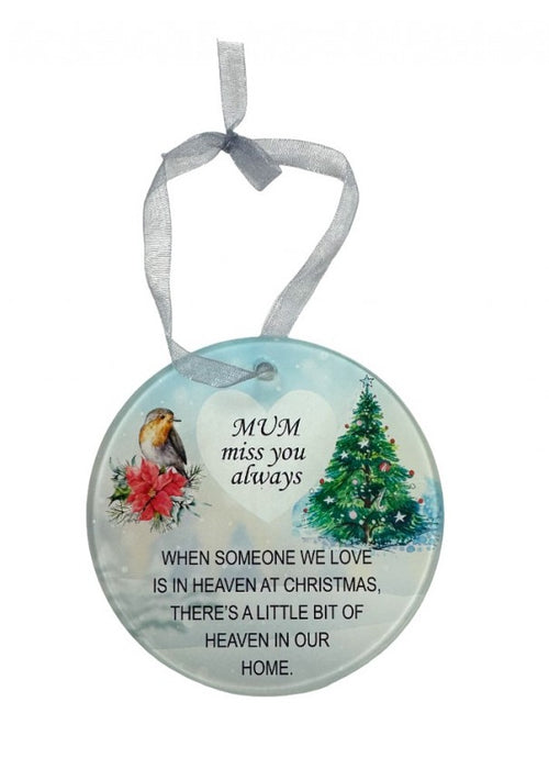 Christmas Robin Memorial Glass Hanger x 9cm Mum — Artificial