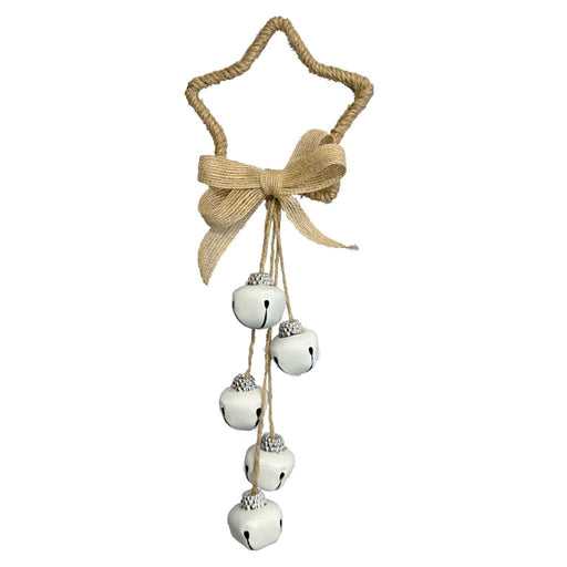 Natural Star Hanger with White Bells x L30cm