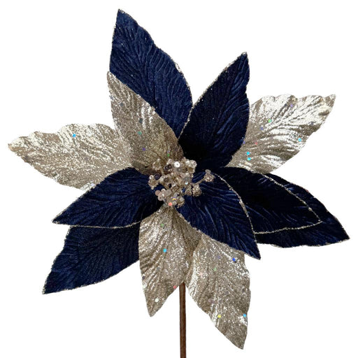 Navy & Champagne Poinsettia Pick x H36cm