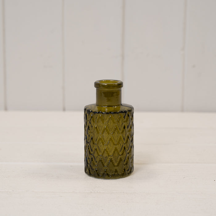 Olive Green Mini Geometric Glass Bottle - H9cm