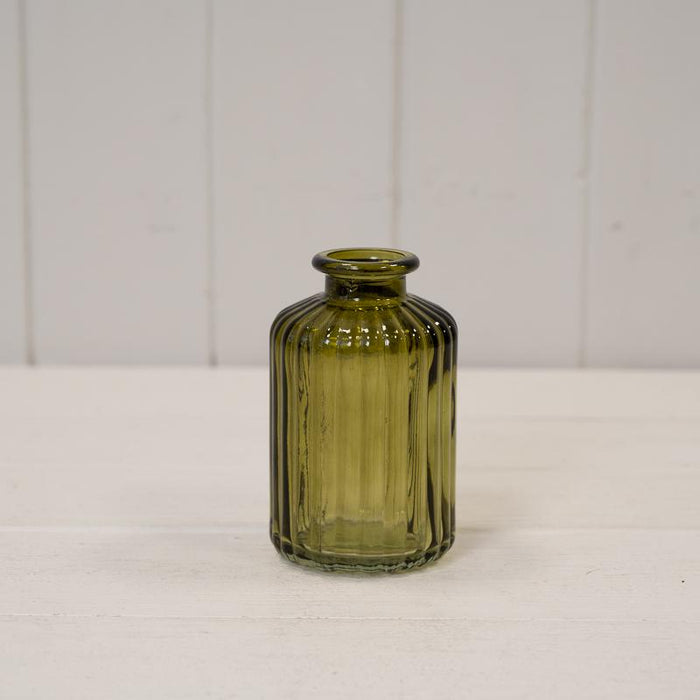 Olive Green Ribbed Glass Bottle x H10cm