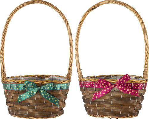 One Selected at Random - Willow Lined Planter with Handle & Star Ribbon x 24cm