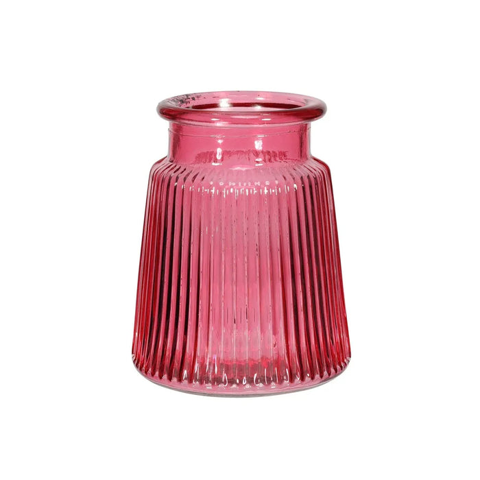 Oscar Pink Ribbed Glass Vase - 12cm