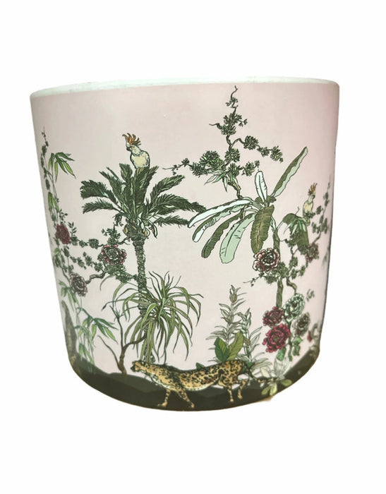 Palm Trees and Jaguar Pink Ceramic Pot - H12.5cm