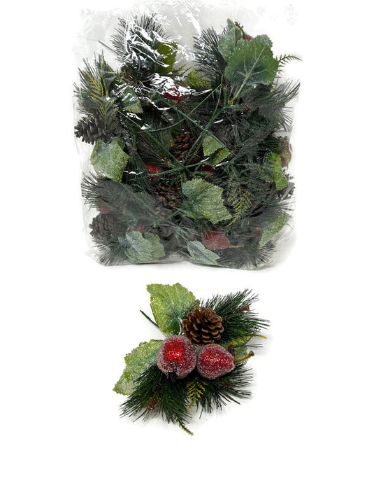 Frosted Pomegranate & Pear Pine Pick x 18cm - Pack of 12