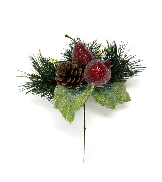 Pine & Frosted Pomegranate Pick x 18cm - Pack of 12