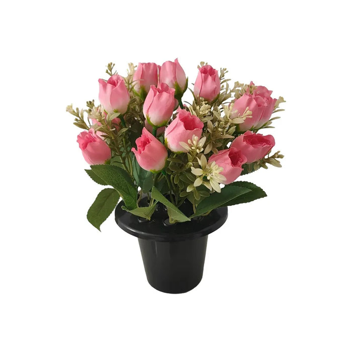 Pink Rose & Foliage Remembrance Grave Pot H10 x D13cm