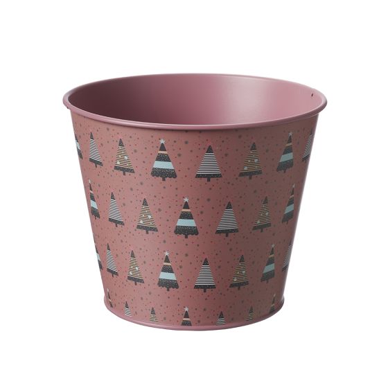 Pink Tin Pot with a Festive Tree Print