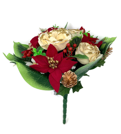 Poinsettia Holly and Rose Mixed Bush - Red Gold & Cream