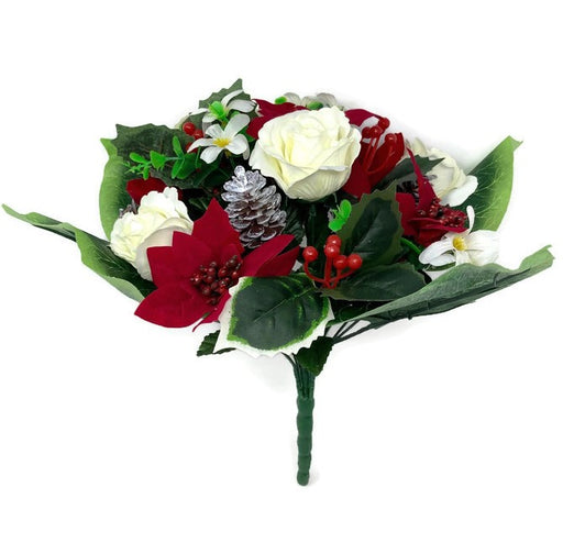 Poinsettia Holly and Rose Mixed Bush - Red & Cream
