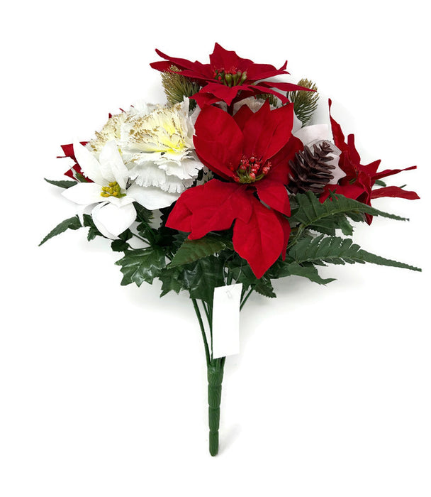 Poinsettia & Glittered Carnation Bush x H42cm -  Red & Cream