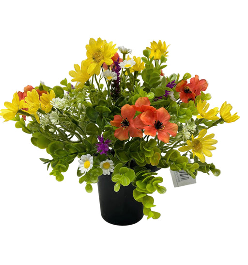 Pre-filled Meadow Flower  Grave Pot - Orange & Yellow