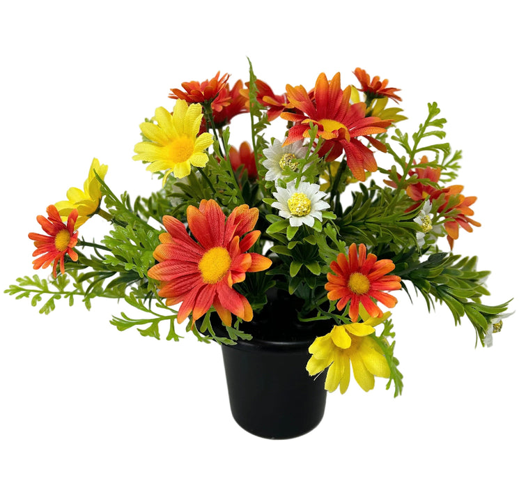 Pre-filled Mixed Daisy Grave Pot - Yellow & Orange