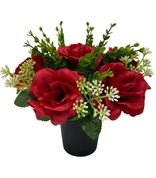 Pre-filled Open Rose & Gypsophila Grave Pot - Red