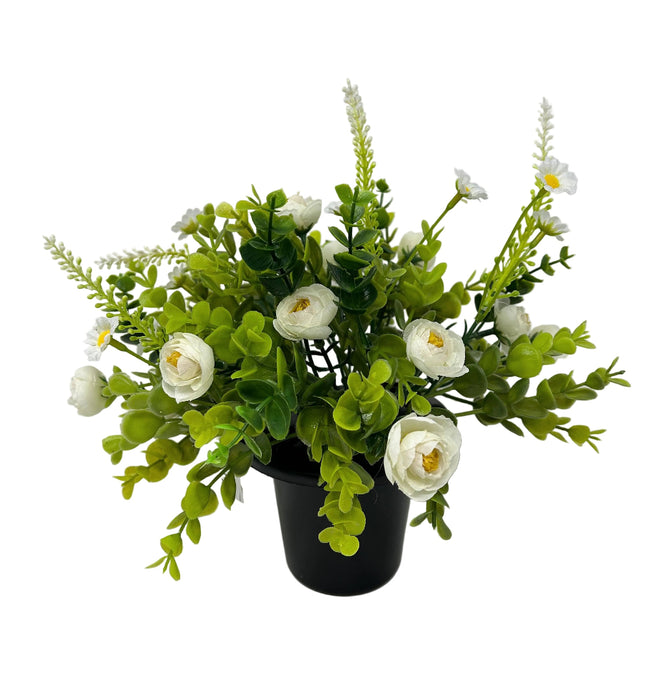 Pre-filled Ranunculus & Eucalyptus Grave Pot - Cream