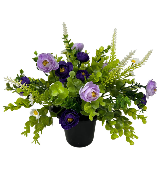 Pre-filled Ranunculus & Eucalyptus Grave Pot - Purple and Lilac