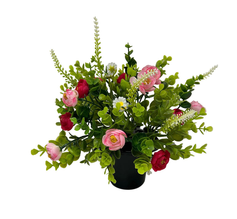 Pre-filled Ranunculus & Eucalyptus Grave Pot - Red & Pink