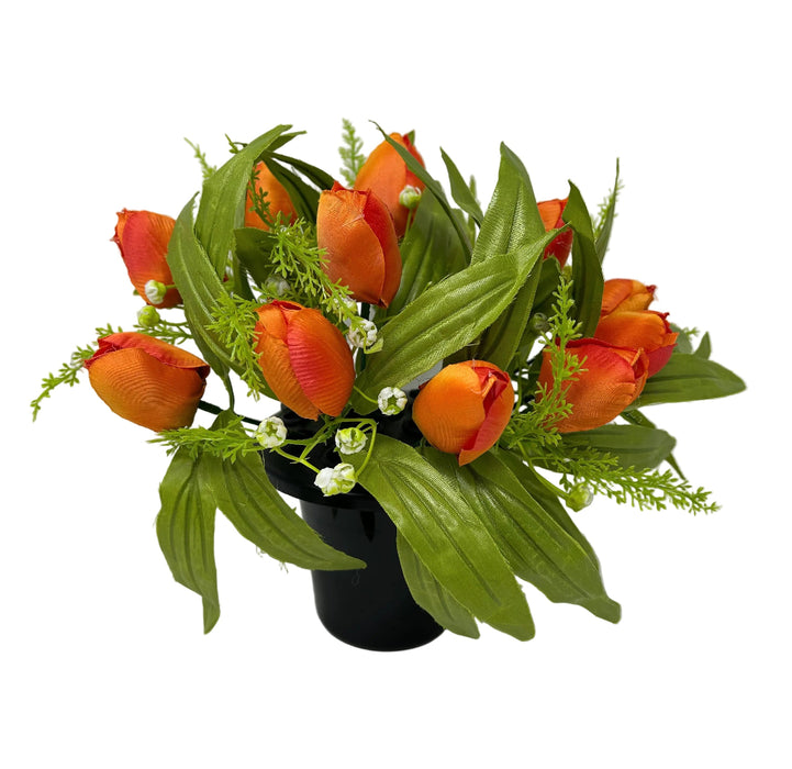 Pre-filled Tulip & Gypsophila Grave Pot - Orange